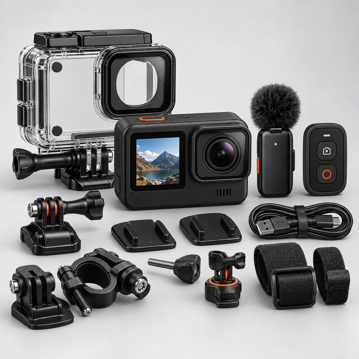 Pack complet Go Cam X1 avec camera, boitier, micro et fixations